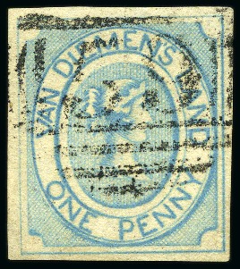 Stamp of Australia » Tasmania 1853 Courier 1d blue, good to large margins, cancelled by light "59" numeral