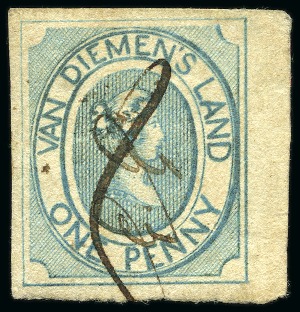 Stamp of Australia » Tasmania 1853 Courier 1d blue, pos.6, large to huge margins, cancelled by ms "33 of Glenorchy