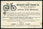 Stamp of Australia » Western Australia Coolgardie Cycle Express: 1895-96: James Healy first issue 1s and 2s6d blue and the second issue bicoloured set of three, applied to reverse of James A. Healy advertising card