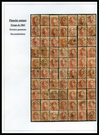 Stamp of Belgium » Collections 1849-65 Groupe de trois objets avec 1849-50 40c carmin, 1858-61 1 centime sur bande de journal et 1863 40 centimes en reconstitution de planches premier et second panneau