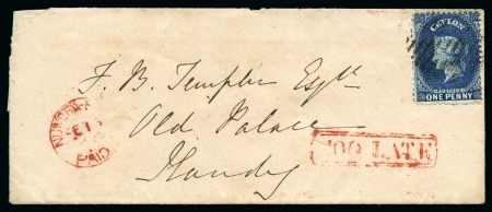 Stamp of Large Lots and Collections Ceylon: 1864-1903, One-frame gold-medal exhibit collection of "TOO LATE" markings on covers