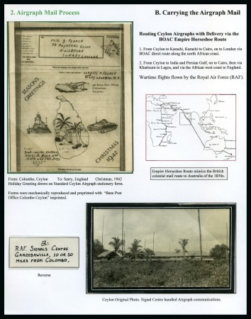 Stamp of Large Lots and Collections Ceylon: 1941-45, Airgraphs one frame gold-medal exhibit collection plus extras