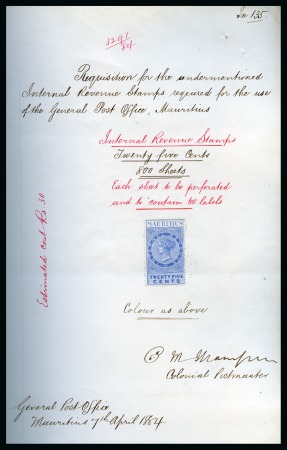 Stamp of Large Lots and Collections Mauritius: 1869-1910s, Revenues collection on 13 pages incl. De La Rue archive document 
