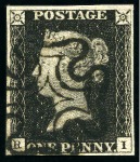 Stamp of Great Britain » 1840 1d Black and 1d Red plates 1a to 11 1840 1d Black pl.9 RI with fine to very good margins, crisp black MC, with matching 1d red BG