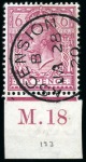 Stamp of Ascension » Great Britain Used in Ascension 1912-22 GB 6d purple lower marginal single with M.18 control single cancelled to order