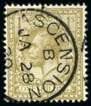 Stamp of Ascension » Great Britain Used in Ascension 1912-22 GB 1s bistre tied to small piece by crisp Ascension cds