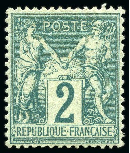 Stamp of France » Type Sage 1876-1900 1876, Type Sage 2c vert *, TB, signé Baudot et Calves,