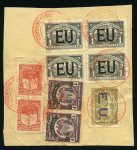 Stamp of Colombia » Airmails 1923, two large pieces with Consular Mail "EU" overprints,