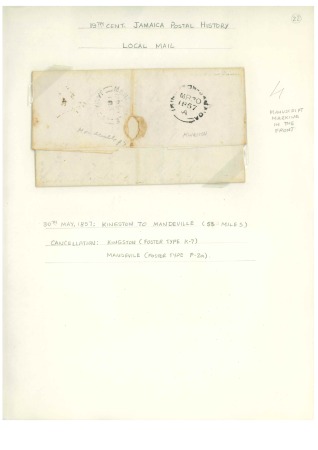 Stamp of Jamaica 1853-57 Three local covers from Kingston to Mandeville, two bearing MANDEVILLE/JAMAICA