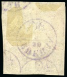 Stamp of Persia » 1868-1879 Nasr ed-Din Shah Lion Issues » 1878-79 Re-engraved (SG 37-39) (Persiphila 26-28)  1878-79 1kr. carmine on white paper, used complete sheetlet of four, setting I positions 'BD/CA'