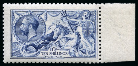 Stamp of Great Britain » King George V » 1913-19 Seahorse Issues 1915 De La Rue 10s deep blue mint nh right hand marginal