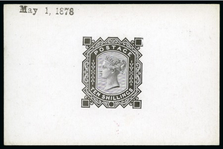 Stamp of Great Britain » 1855-1900 Surface Printed » 1867-83 High Values 1867-83 10s De La Rue die proof in black on white glazed card