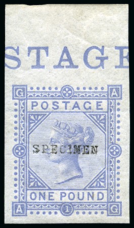 Stamp of Great Britain » 1855-1900 Surface Printed » 1867-83 High Values 1867-83 £1 Imperforate colour trial in blue with "SPECIMEN" type 9 overprint