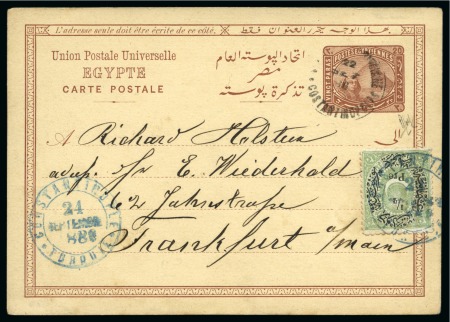 Stamp of Egypt » Egyptian Post Offices Abroad » Consular Offices » Constantinople 1880 (22.2) 20 paras postal card from Constantinople to Germany, sent through the Turkish post with 1876 1/2 pre on 20 paras green tied CONSTANTINOPLE / TURQUIE