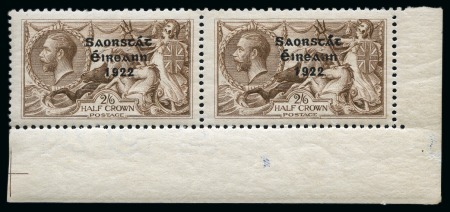 Stamp of Ireland » 1927-28 Wide Date Overprints (T72-T74) 2s6d chocolate, mint nh bottom right sheet marginal horizontal pair
