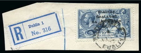 Stamp of Ireland » 1922 (Feb) Dollard Overprints (T1-T14) 10s grey-blue, used on registered fragment