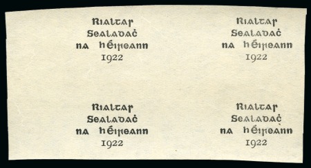 Stamp of Ireland » 1922 (Feb) Dollard Overprints (T1-T14) Overprint proof with 4-line format for the high values, left marginal block of four
