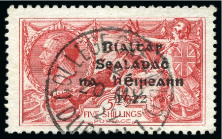 Stamp of Ireland » 1922 (Feb) Dollard Overprints (T1-T14) 5s rose red, two singles, one mint practically nh and one used