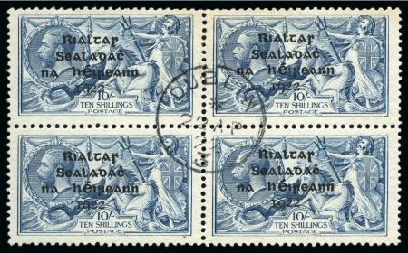 Stamp of Ireland » 1922 (Feb) Dollard Overprints (T1-T14) 10s grey-blue, used block of four, cancelled by superb central "DUBLIN/22.AP.22" cds
