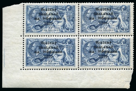 Stamp of Ireland » 1922 (Feb) Dollard Overprints (T1-T14) 10s grey-blue, mint mostly nh bottom left corner sheet marginal block of four, showing "Short third line" on top left stamp