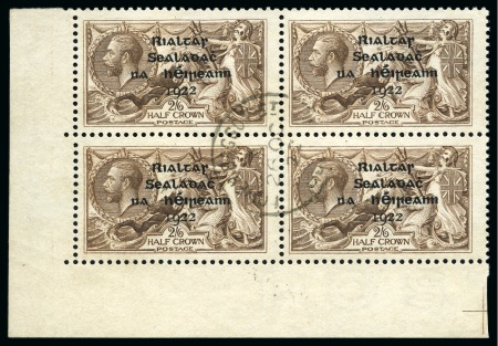 Stamp of Ireland » 1922 (Jul-Nov) Thom Overprints (T25-T41) 2s6d grey-brown, used, bottom left corner sheet marginal block of four