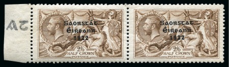 Stamp of Ireland » 1922-23 Thom Three-Line Overprints (T47-T61) 2s6d chocolate-brown, mint, left sheet marginal horizontal pair, showing mint nh right stamp with "Missing accent"