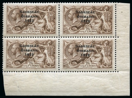 Stamp of Ireland » 1922-23 Thom Three-Line Overprints (T47-T61) 2s6d chocolate-brown, mint nh, bottom right corner sheet marginal block of four