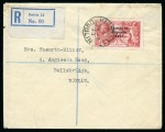 Stamp of Ireland » 1922-23 Thom Three-Line Overprints (T47-T61) 5s rose red, used single, showing "MISSING ACCENT" variety, neatly tied to registered envelope