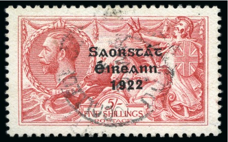 Stamp of Ireland » 1922-23 Thom Three-Line Overprints (T47-T61) 5s rose red, two singles, one mint and one used