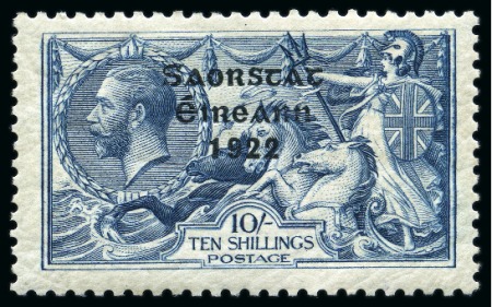 Stamp of Ireland » 1922-23 Thom Three-Line Overprints (T47-T61) 10s dull grey-blue, mint single, showing almost "MISSING ACCENT" variety