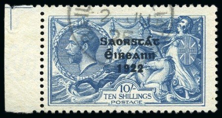 Stamp of Ireland » 1922-23 Thom Three-Line Overprints (T47-T61) 10s dull grey-blue, used left sheet marginal single, showing "MAJOR RE-ENTRY" variety
