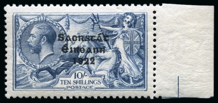 Stamp of Ireland » 1922-23 Thom Three-Line Overprints (T47-T61) 10s dull grey-blue, mint nh right sheet marginal single, showing "SACRSTAT" variety