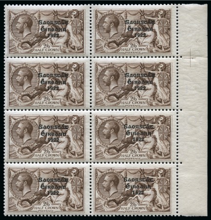 Stamp of Ireland » 1925 Narrow Date Overprints (T66-T68) 2s6d chocolate brown, mint nh, right sheet marginal vertical block of eight
