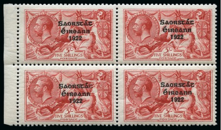 Stamp of Ireland » 1925 Narrow Date Overprints (T66-T68) 5s rose red, mint and mint nh, left sheet marginal block of four
