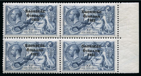 Stamp of Ireland » 1925 Narrow Date Overprints (T66-T68) 10s dull grey blue, practically mint nh, right sheet marginal block of four