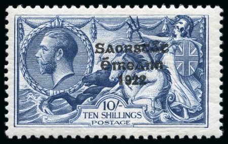 Stamp of Ireland » 1925 Narrow Date Overprints (T66-T68) 10s dull grey blue, mint nh, showing unusual "Lip flaw"
