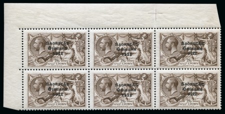 Stamp of Ireland » 1927 Composite Dates Overprints (T69-T71) 2s6d chocolate brown, mint nh, top left corner sheet marginal block of six