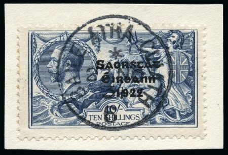 Stamp of Ireland » 1927-28 Wide Date Overprints (T72-T74) 2s6d to 10s complete set, used, superbly tied to small fragments