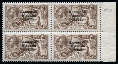 Stamp of Ireland » 1927-28 Wide Date Overprints (T72-T74) 2s6d to 10s complete set, mint nh, right sheet marginal blocks of four