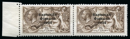 Stamp of Ireland » 1927-28 Wide Date Overprints (T72-T74) 2s6d chocolate, mint, left sheet marginal horizontal pair, left stamp showing "MISSING ACCENT" variety