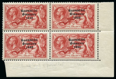 Stamp of Ireland » 1935 Re-Engraved Overprints (T75-T77) 5s red, mint nh, bottom right corner sheet marginal block of four
