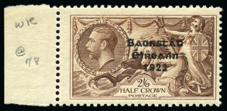 Stamp of Ireland » 1935 Re-Engraved Overprints (T75-T77) 2s6d chocolate, mint nh single and marginal, plus normal GB 2s6d used in Belfast