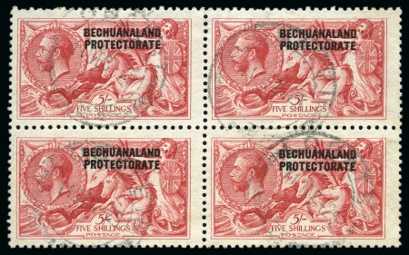 Stamp of Bechuanaland » British Bechuanaland 1914-15 Waterlow 5s rose-carmine, used block of four
