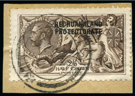 Stamp of Bechuanaland » British Bechuanaland 1914-15 Waterlow 2s6d deep sepia-brown, used single tied on fragment