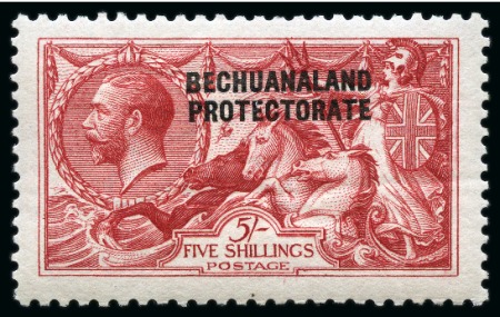 Stamp of Bechuanaland » British Bechuanaland 1914-15 Waterlow 5s rose-carmine, mint showing ovpt DOUBLE, ONE ALBINO
