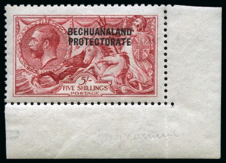 Stamp of Bechuanaland » British Bechuanaland 1916-19 De La Rue 2s6d shades (3) and 5s bright carmine (3), mint and mint nh