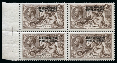 Stamp of Bechuanaland » British Bechuanaland 1920-23 Bradbury 2s6d chocolate-brown, mint nh left sheet marginal block of four