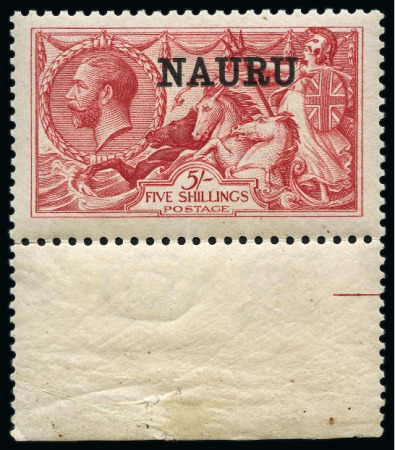 Stamp of Nauru 1916-23 Waterlow 5s rose-carmine, mint lh bottom sheet marginal single