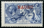 Stamp of Nauru 1916-23 De La Rue 10s pale blue, mint single, showing TRIPLE OVERPRINT, BLACK, RED AND ALBINO
