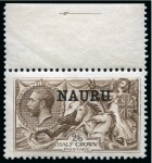 Stamp of Nauru 1916-23 Bradbury 2s6d chocolate-brown, mint nh top marginal single, showing DOUBLE OVERPRINT, ONE ALBINO